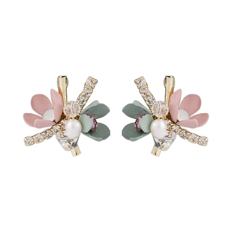 Korean Style Trendy Handmade Colorful Sweet Flowers Stud Earrings For Women