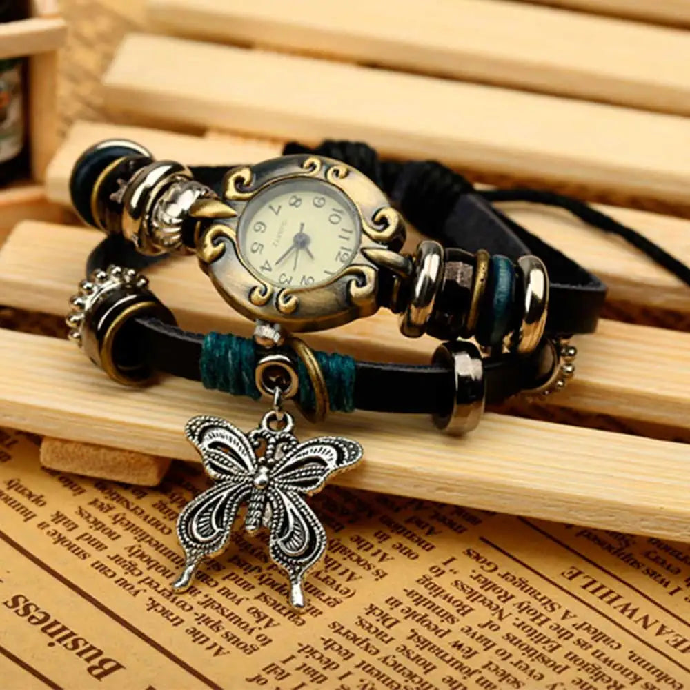 Handmade Butterfly Beads Vintage Bracelet Quartz Watch For Women