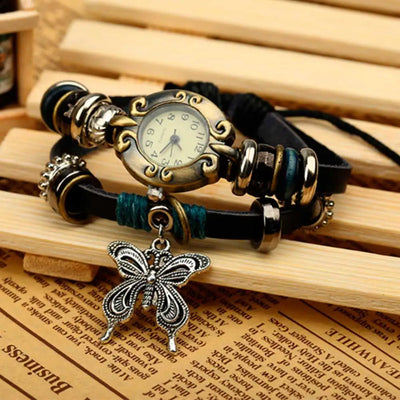 Handmade Butterfly Beads Vintage Bracelet Quartz Watch For Women