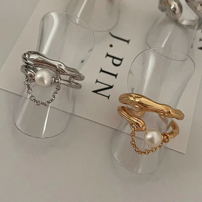 Pearl Finger Open Vintage 925 Sterling Silver Ring For Women