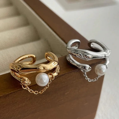 Pearl Finger Open Vintage 925 Sterling Silver Ring For Women