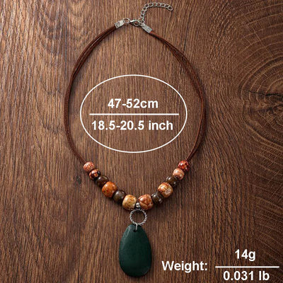 Vintage Ethnic Totem Beads Handmade Wood Beaded Water Drop Pendants Necklace for Women
