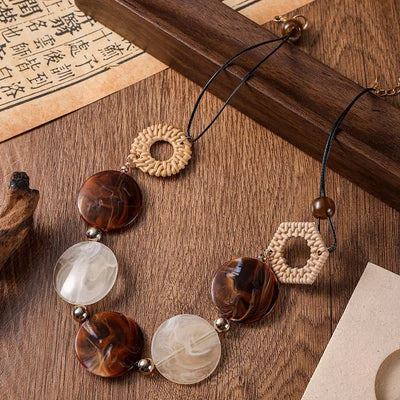 Vintage Acrylic Handmade Pendant Geometric Retro Necklace for Women