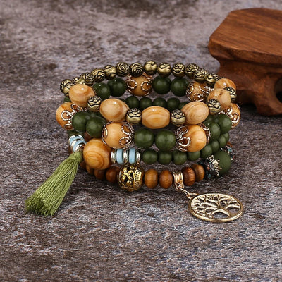 4pcs Bohemia Tree of Life Charm Beaded Bracelet Set for Women