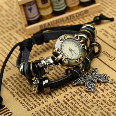 Handmade Butterfly Beads Vintage Bracelet Quartz Watch For Women