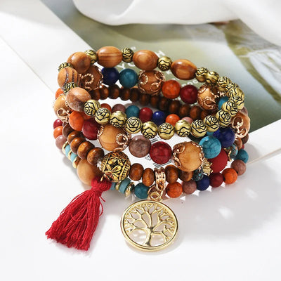 4pcs Bohemia Tree of Life Charm Beaded Bracelet Set for Women