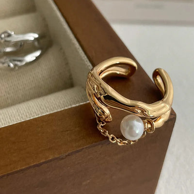 Pearl Finger Open Vintage 925 Sterling Silver Ring For Women
