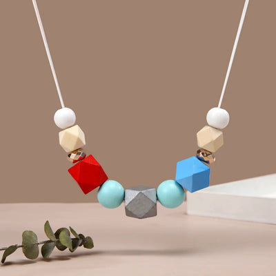 Vintage Handmade Geometric Multi Color Wooded Beads Necklaces Pendants for Women