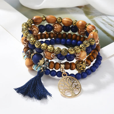 4pcs Bohemia Tree of Life Charm Beaded Bracelet Set for Women