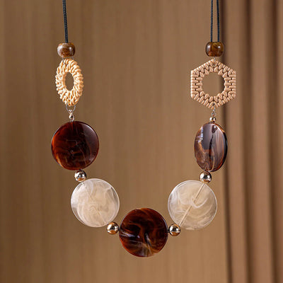 Vintage Acrylic Handmade Pendant Geometric Retro Necklace for Women