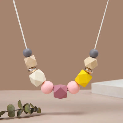 Vintage Handmade Geometric Multi Color Wooded Beads Necklaces Pendants for Women
